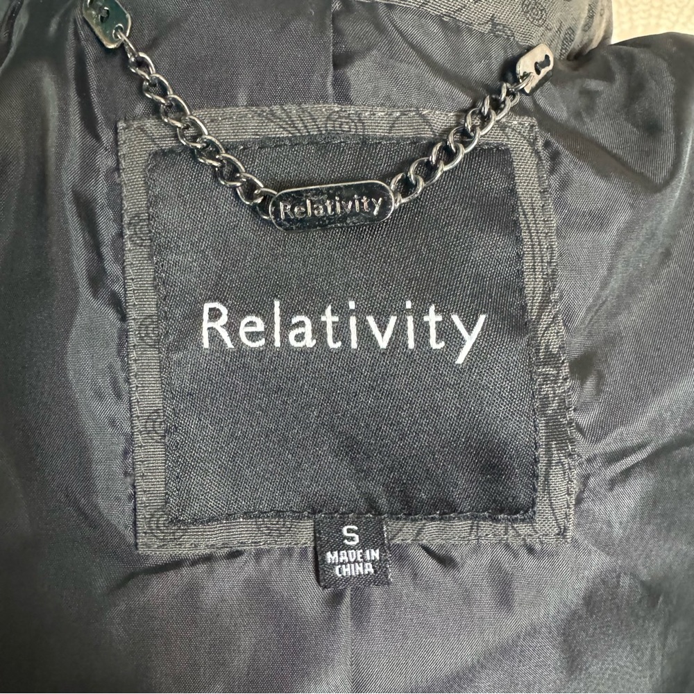 Relativity Polka Dot Hibiscus Floral Black Print Gray Trench Coat Size Small - Picture 8 of 15